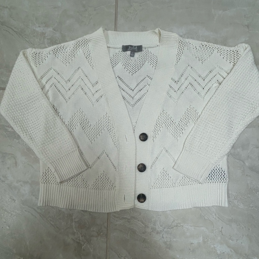 Cream crochet knit cardigan size small.